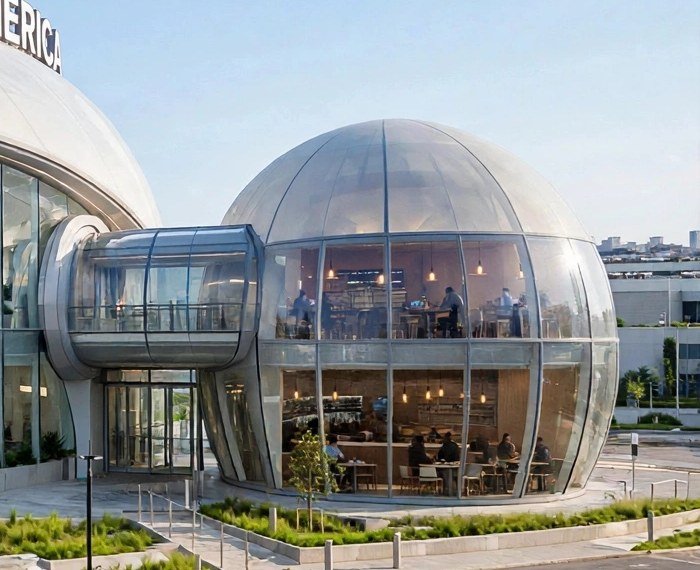 Right dome concept render — 50 yards wide, two stories
